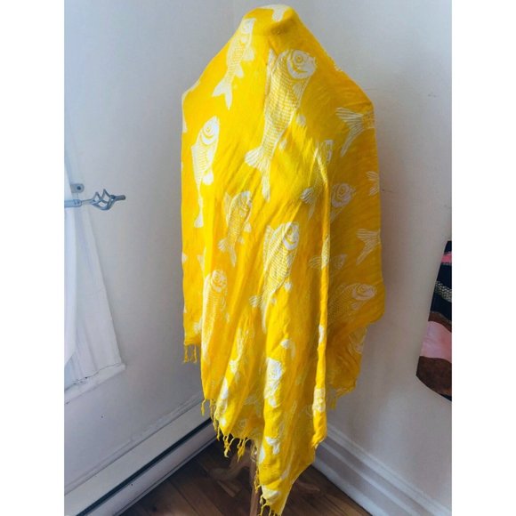 Yellow Fish Print Scarf Pashmina Shawl - Picture 4 of 5